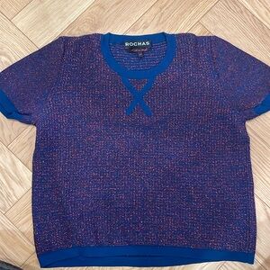 Navy and red metallic top